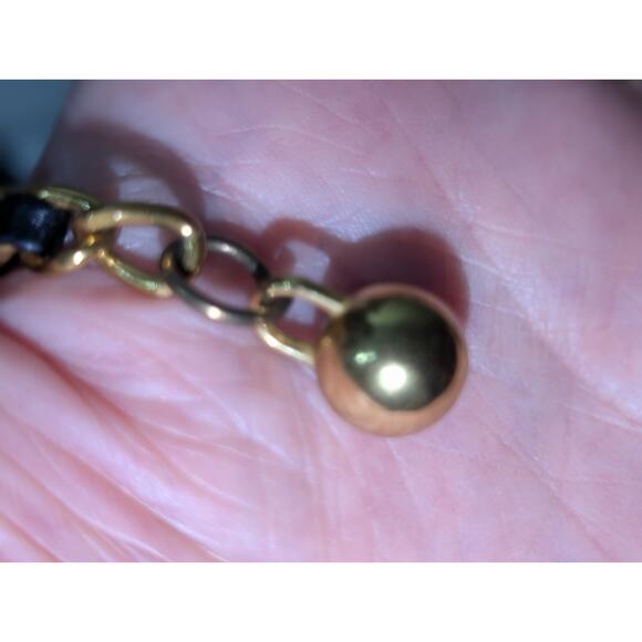 Vintage Black Leather Look Woven Through Gold Tone Chain 46" Belt - Picture 4 of 4